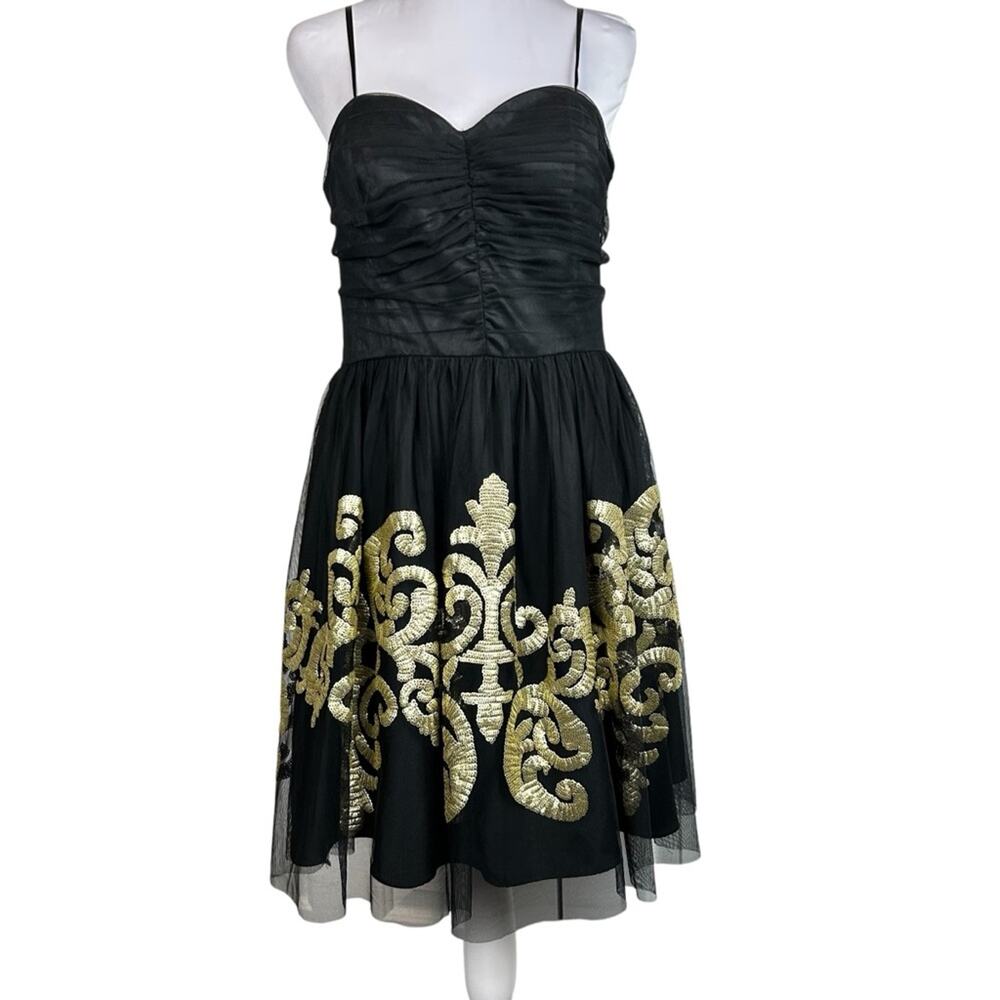 Jun & Ivy Cocktail Dress Women's Size M Black Tulle Gold Sequins Balletcore